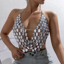 Shiny Crystal Camisole Chest Bra Lingerie Chain for Women Hollow out Rhinestone Top Bikini Festival Nightclub Body Jewelry
