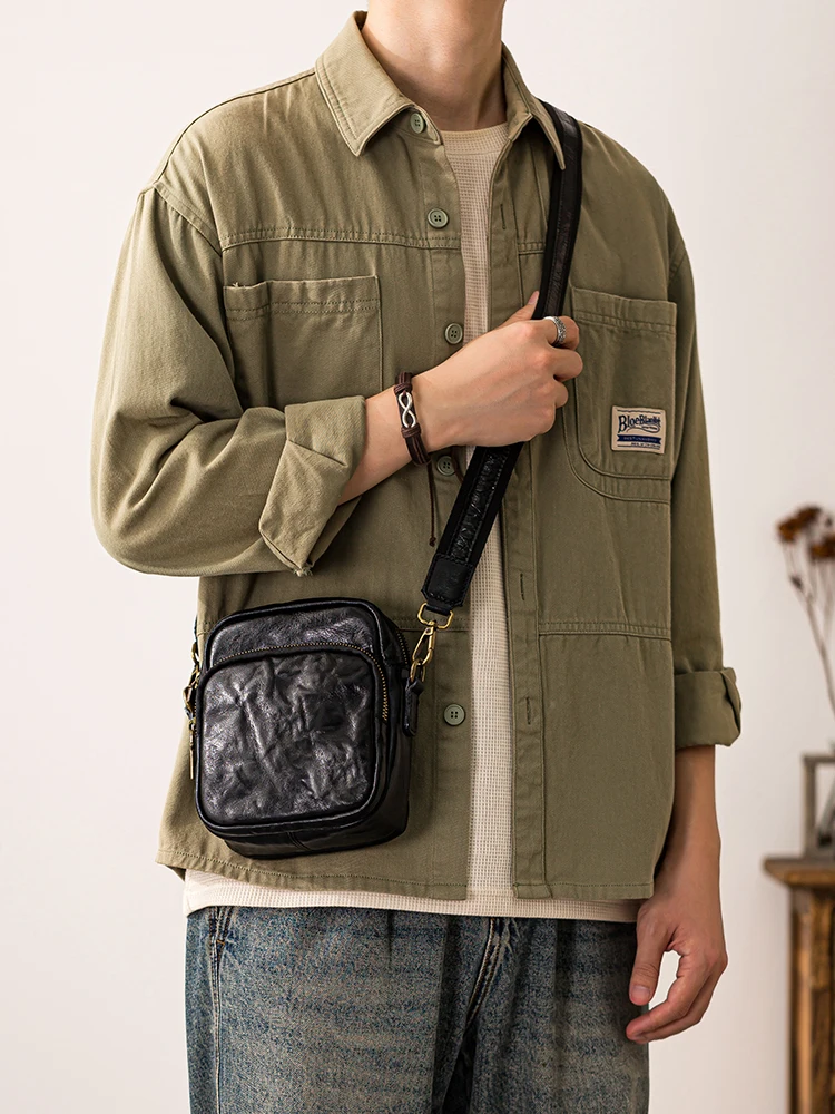 outdoor daily party luxury high-quality genuine leather men's small phone shoulder bag Simple casual cow leather crossbody bag