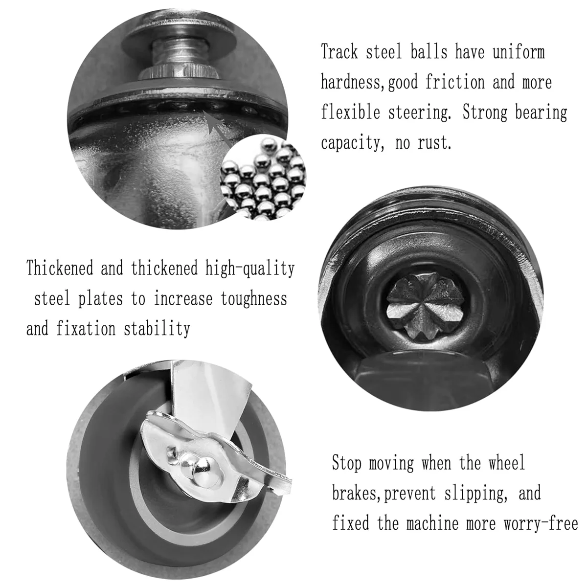 3 Inch Stem Casters Set of 4, Heavy Duty Swivel Wheel with Brake, Metric Size M10-1.5-15 Casters for Workbench Trolley