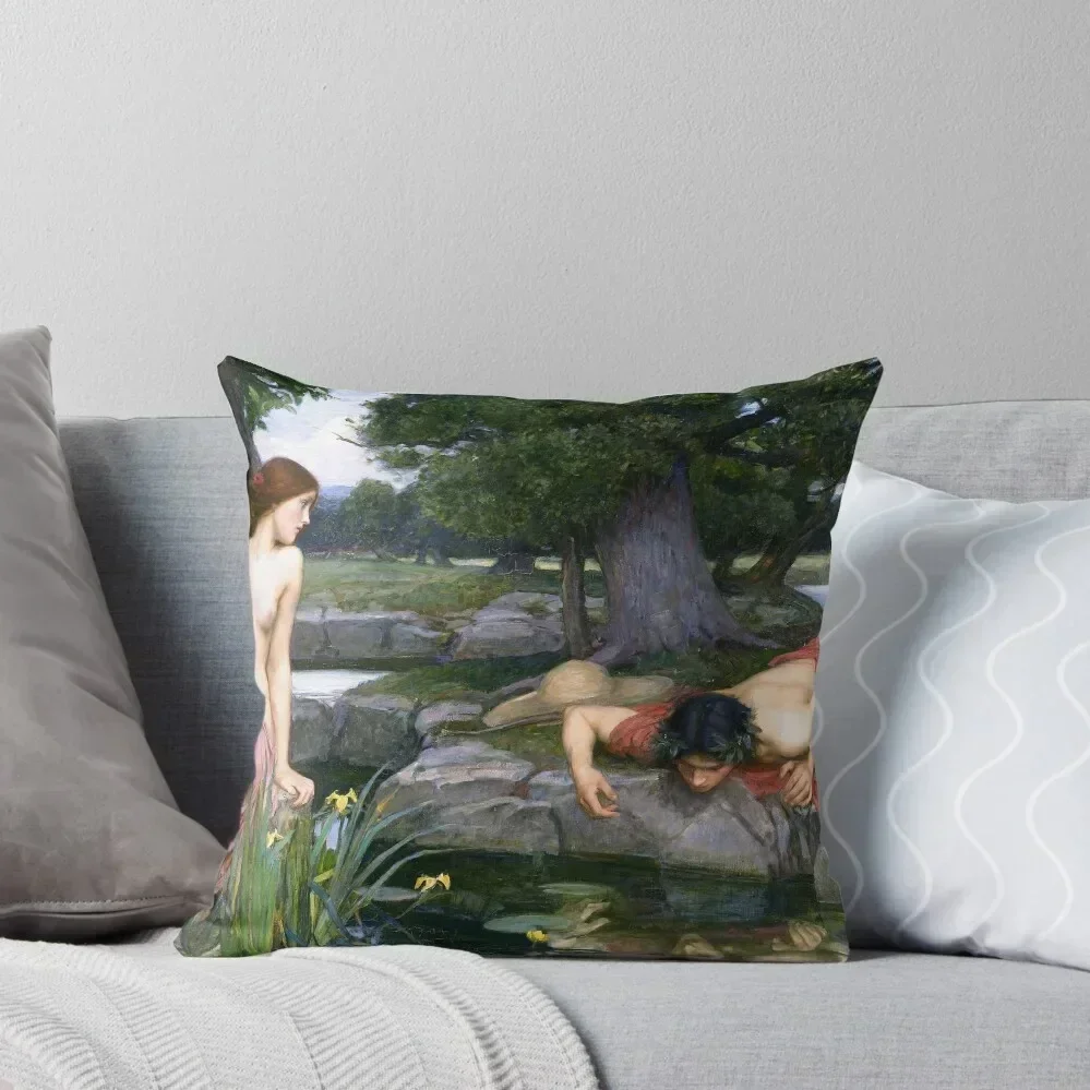 Echo and Narcissus - John William Waterhouse Throw Pillow Cusions Cover covers for pillows Pillow Cover pillow