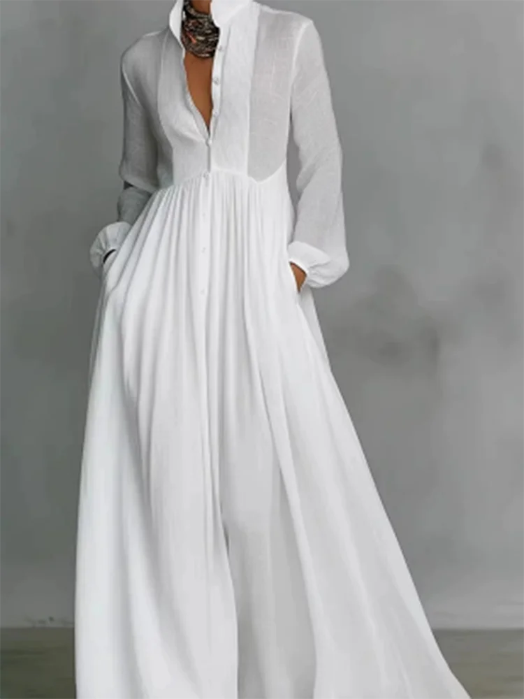 

Элегантное вечернее женское платье с длинными рукавами и лацканами, весенне-осеннее новое плиссированное вечернее платье, женское однотонное платье с карманами и высокой талией