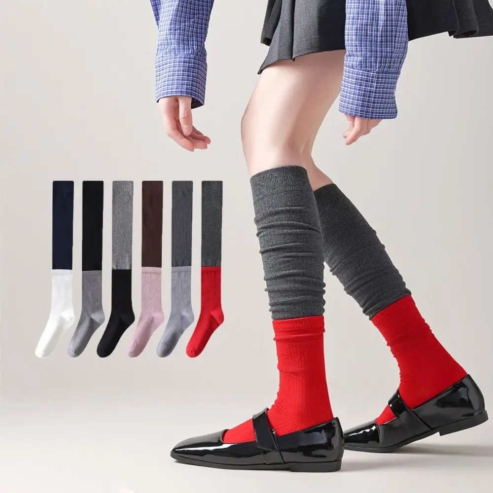 

Soft Patchwork JK Lolita Socks Ins Over-knee Retro Pile Socks Japanese Style Hosiery Long Tube Stockings Unisex