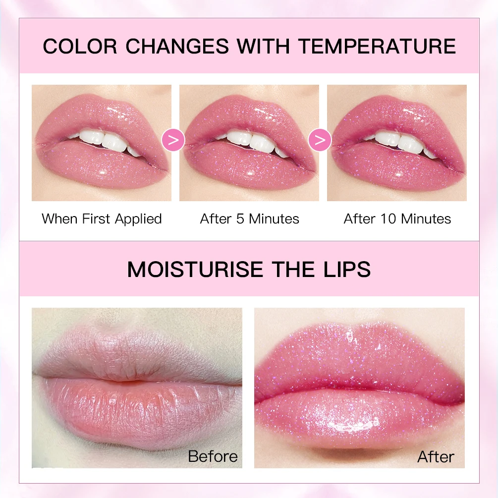 QIBEST Shining Jelly Lipstick Color Change With Temperature Lip Stick Hydrating Moisturising Lip Balm Glitter Lipstick Cosmetics