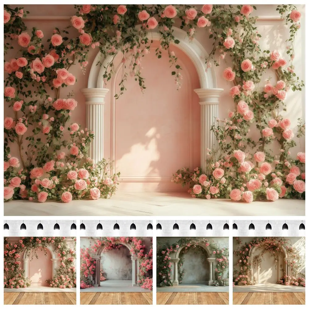 

Flowers European Style Arch Door Backdrop for Photography Baby Kids Birthday Party Wedding Portrait Photo Background Photostudio