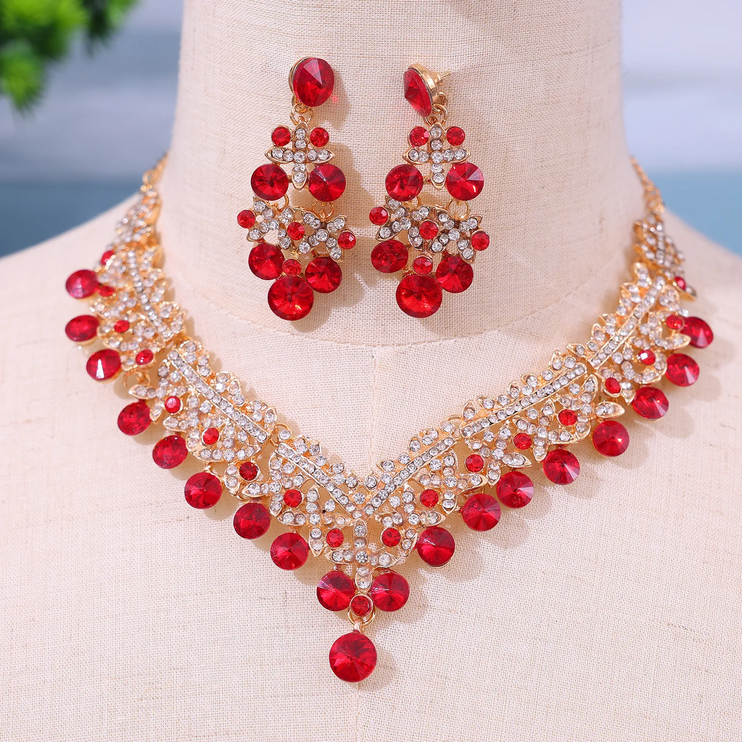 Hot Selling New Arrival  Women Fashion Jewelry Set Wedding Bridal Crystal Necklace Earrings Set