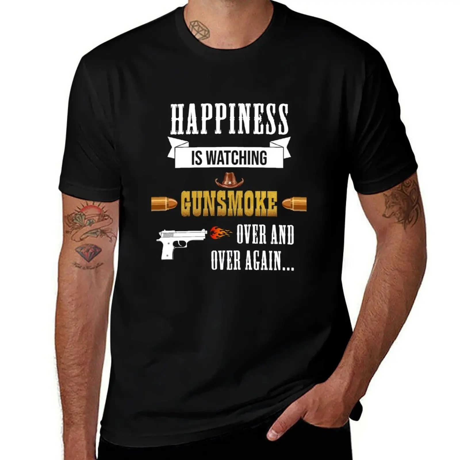 Happiness is watching gunsmoke over and over again.. T-Shirt Dry Fit Athletic Short Sleeve Shirt T-Shirt
