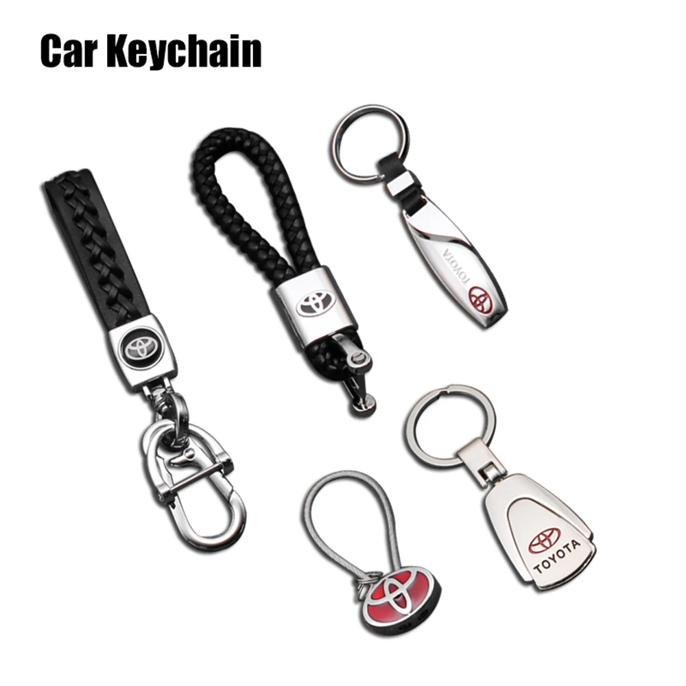 3D Metal Alloy Leather Keychain Key Rings For Toyota Prado Auris Avensis Corolla Verso Sienna Yaris Prius Rav4 Auto Accessories