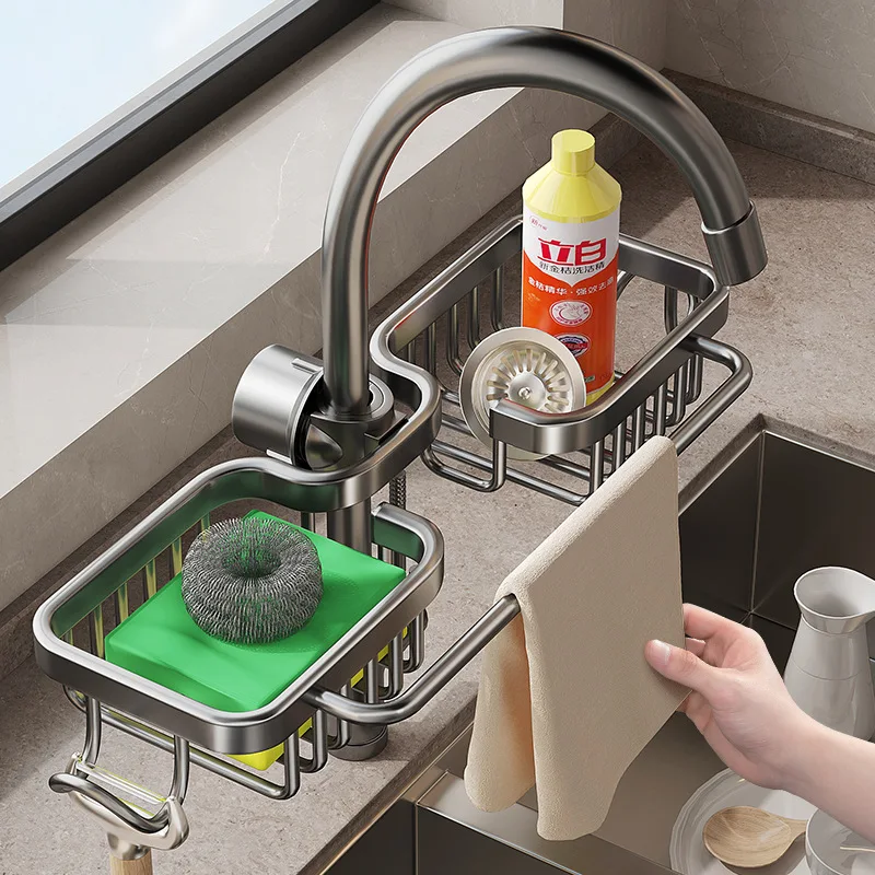 

Kitchen Faucet Rack Holder Adjustable Aluminum Sink Drain Rack Sponge Storage Shelf Organizer for Kitchen Accessories