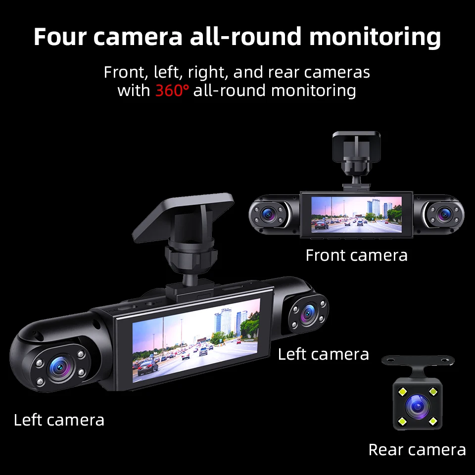 Acceo 4K Dash Cam with Ultra HD Night Vision,Support 4 Lens Loop Recording 24/7 Parking Monitor Optional Rear Camera for Car