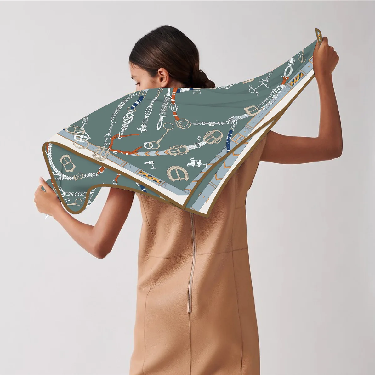 New 90cm Twill Silk Scarf Shawl Luxury Brand Chain Print Square Scarf Women Hijabs Bandana Foulard Neckerchief Head Scarves image 4