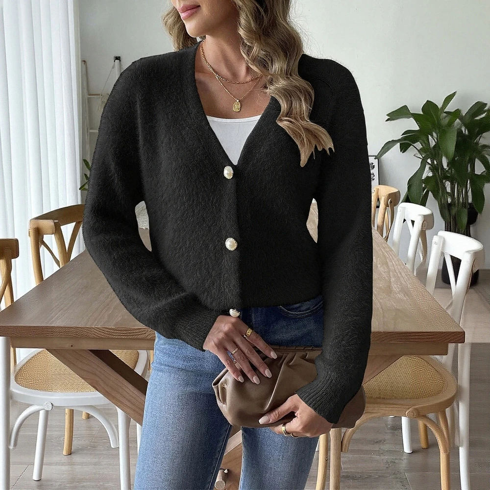 

Mia Muse Women's Long Sleeve V-Neck Cardigan Buttoned Open Front Plain Casual Knitwear for Autumn Winter