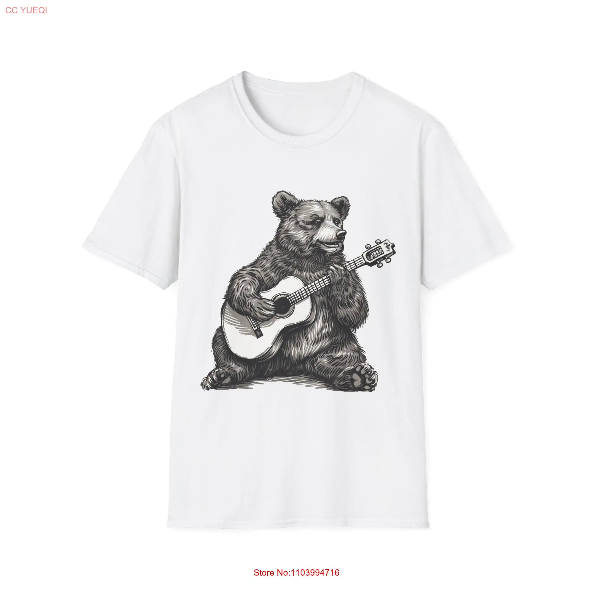 

Bear Guitar Playing Men's T Shirt s Music Softstyle long or short sleeves