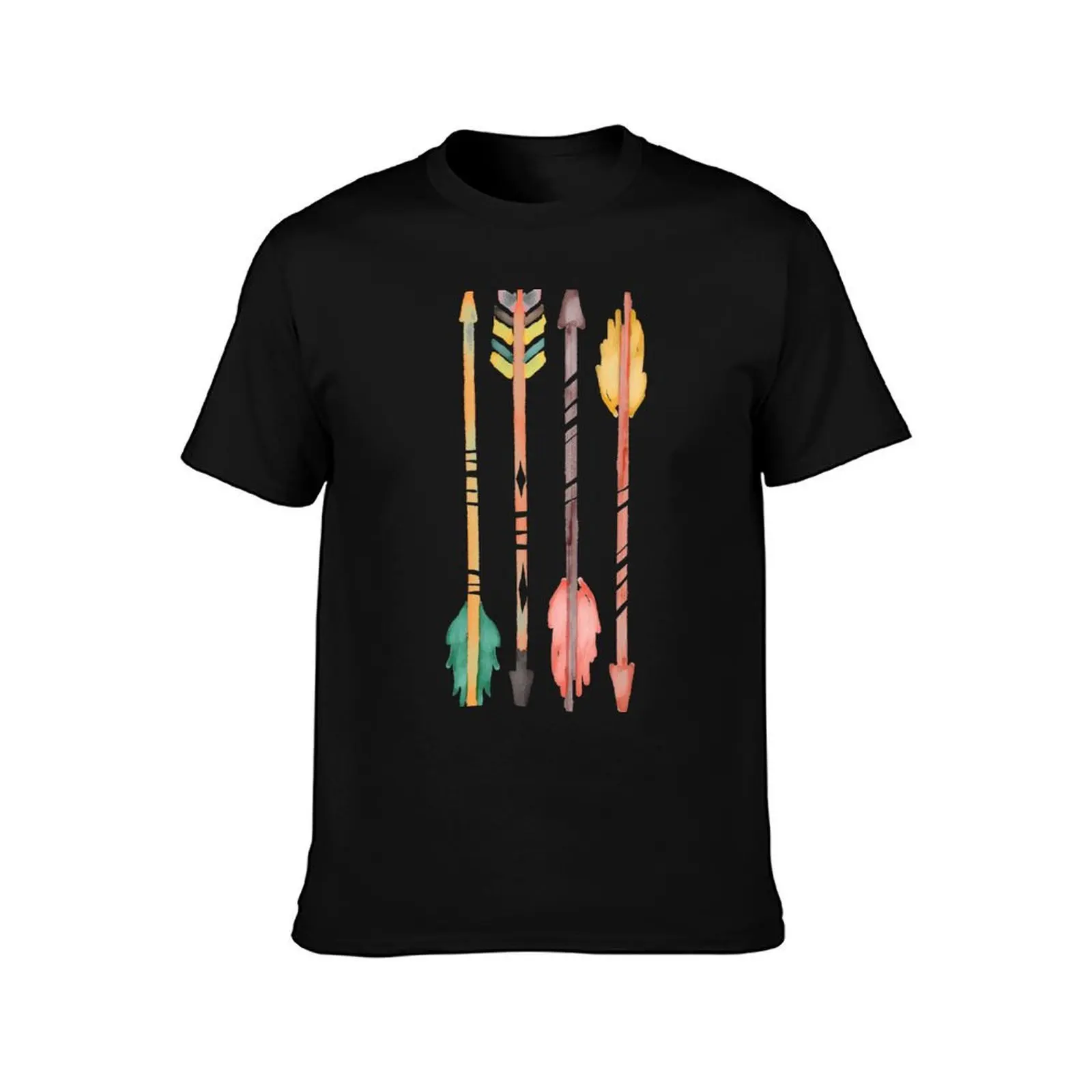 Watercolor Arrows T-Shirt, Summer Casual Cotton Tee, Oversized Streetwear Tops, Vintage Graphic Print, Loose Fit Short Sleeve