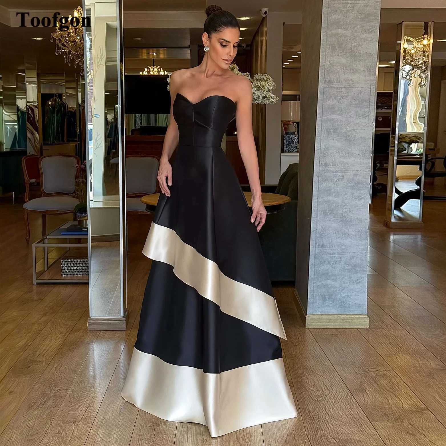 

Toofan индивидуальные атласные черные длинные вечерние платья цвета слоновой кости, женская многоуровневая юбка, специальное вечернее платье для выпускного вечера, платья для красной ковровой дорожки