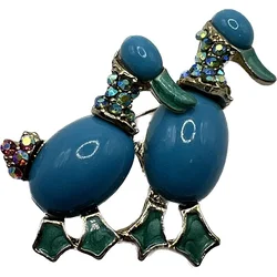 Vintage Duck Brooch for Men and Women Blue Fashion Rhinestone Enamel Bird Clothing Jewelry Holiday Gift Wholesale