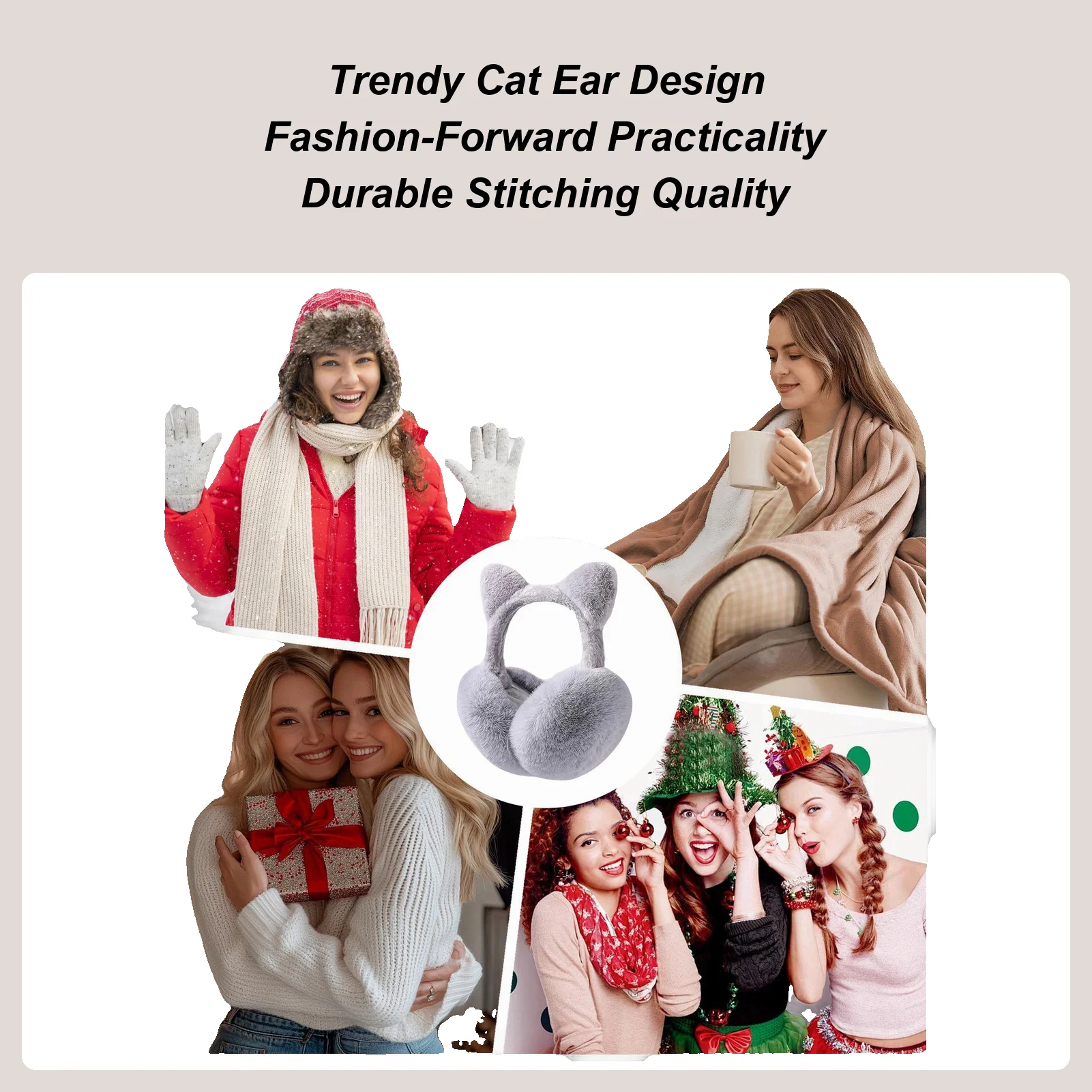 Orejeras para mujeres lindas plegables cálidas y frías orejeras de gato peludas para niños niñas clima frío deportes de nieve al aire libre correr