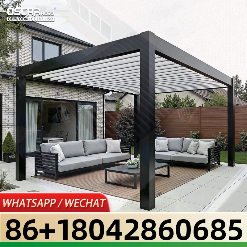 Modern Bioclimatic Waterproof Louvre Roof Outdoor Aluminum Electric Pergola Gazebo for Garden Patio Balcony pergola