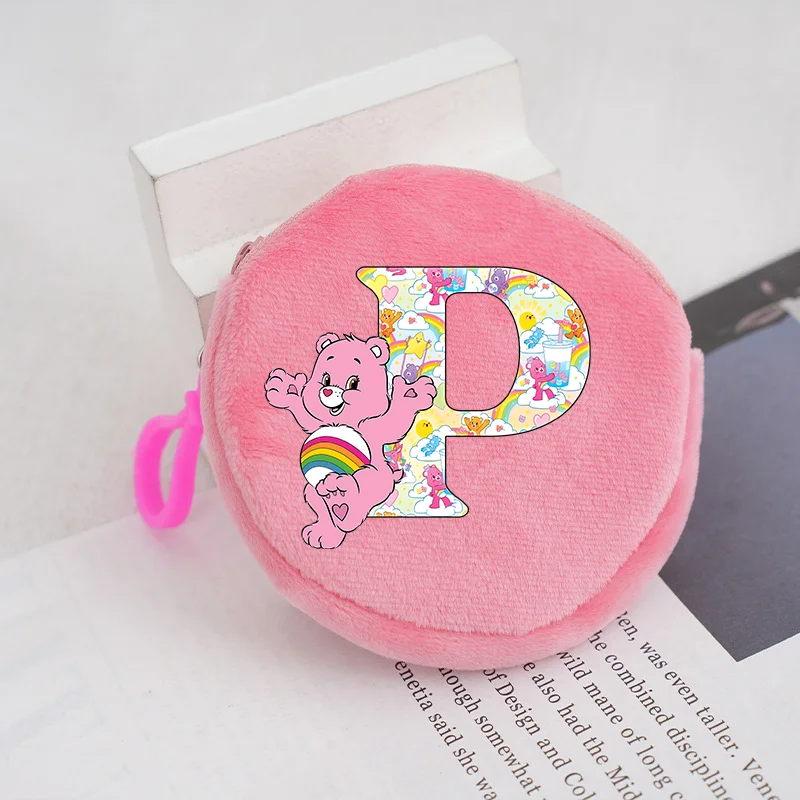 Caring Bears Round Coin Purse Anime Letter A-z Cute Keychain Wallet Bag Accessories Key Ring Decoration Pouch Handbag Girls Gift view 5