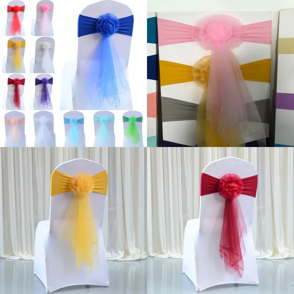 

European Style 10pcs Elegant Wedding Chair Bow Stretch Sashes Ties for Hotel Banquet Birthday Party Chairs Decoration