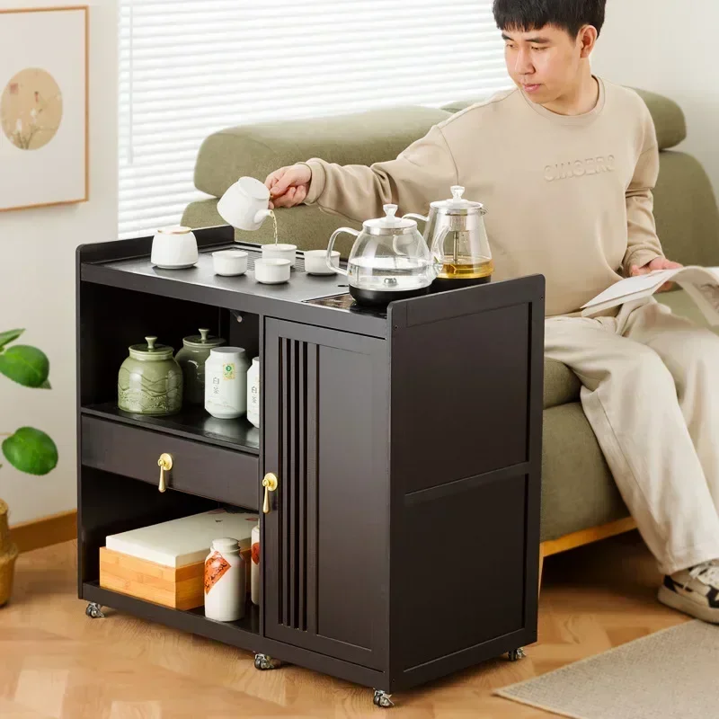 Multi-functional Mobile tea table  tea table Kettle integrated tea cabinet Tea cart Solid wood coffee table Brewing tea table
