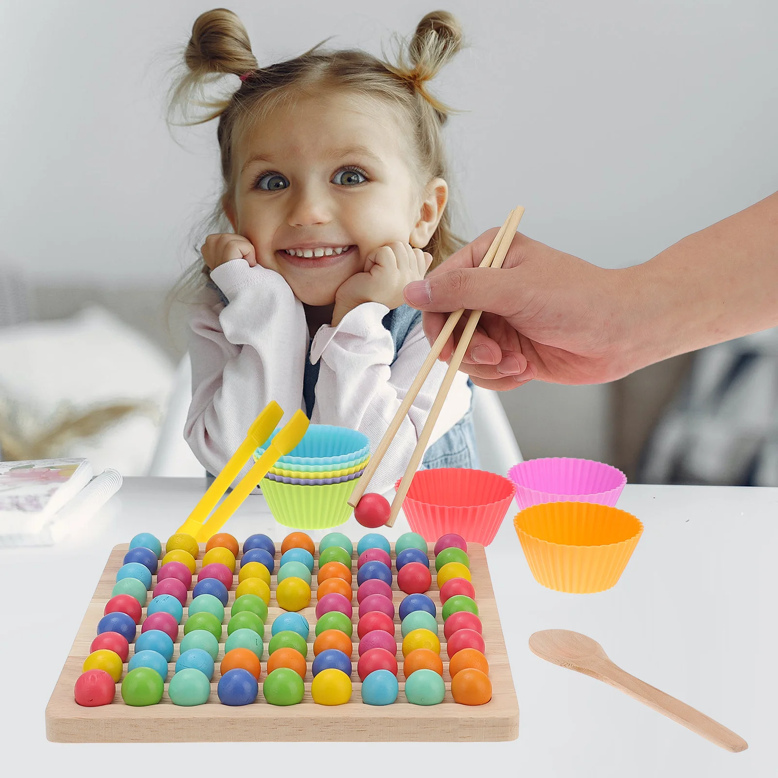 1Set Wooden Elimination Beads Educational Kids Interactive Board Game Early Learning Supply Development Gift