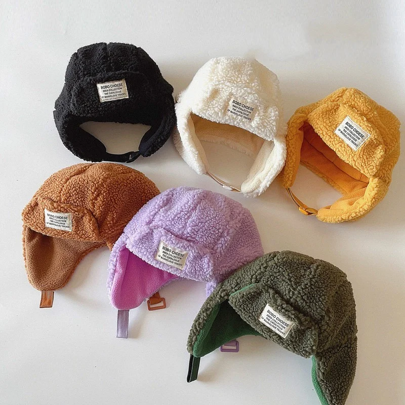 Children's Warm Hat Autumn and Winter Windproof for The Baby's Lovely Hat with Good Quality Lamb Hair and Cashmere Ear Cap New