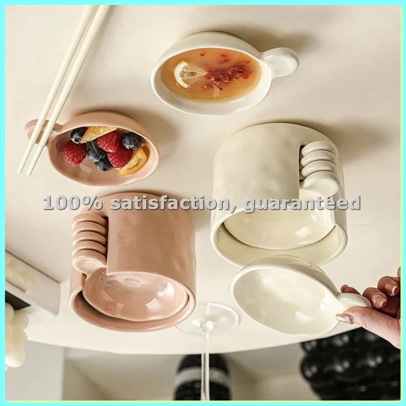 Plato para Salsas con Sabor a Crema y Juego de Almacenamiento para Palillos, Plato de Cerámica Grueso y Resistente al Calor, Plato para Salsas, B-AD23