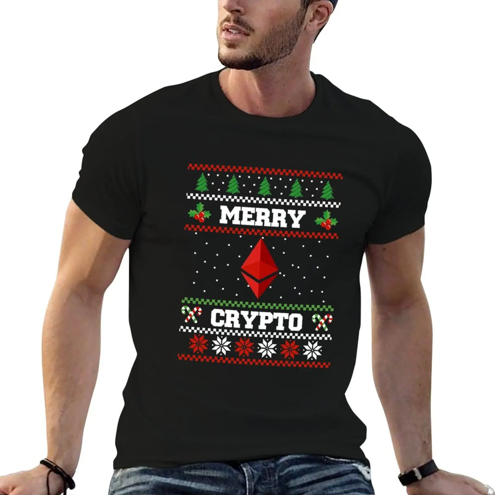 Sweat-shirt et T-shirt de Noël pour hommes, motif Crypto Ethereum, style 'Ugly Holiday', pour le travail et l'extérieur