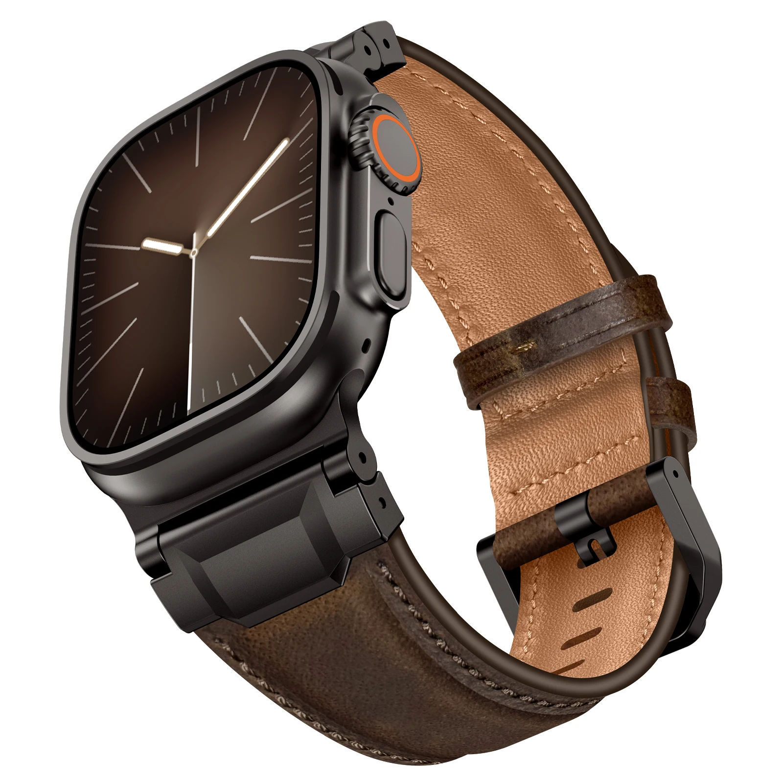 VWAR TOP lederen band voor Apple Watch Ultra 3 2 49 mm titanium connector voor iWatch-serie 11 10 9 8 7 SE 46 mm 45 mm band - afbeelding 1