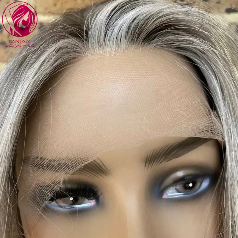 New In Human Hair Lace Frontal Wigs Ash Blonde with Light Grey Highlights Glueless 13x4 Lace Front Wig Sale for Women Free Part