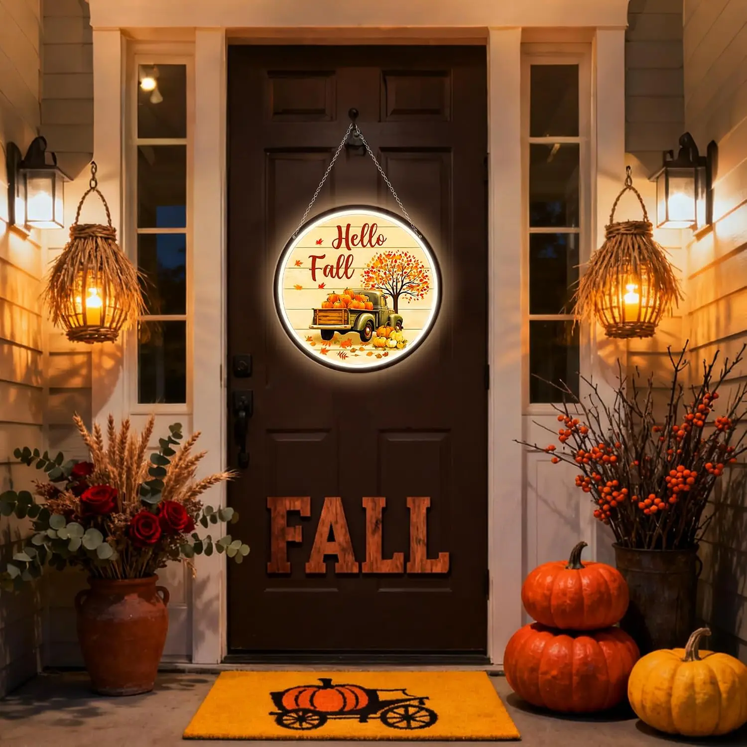 Hello Fall Neon Sign Round USB Powered LED Neon Light for Bedroom Farmhouse Christmas Home Holiday Party Wall Decor Gift