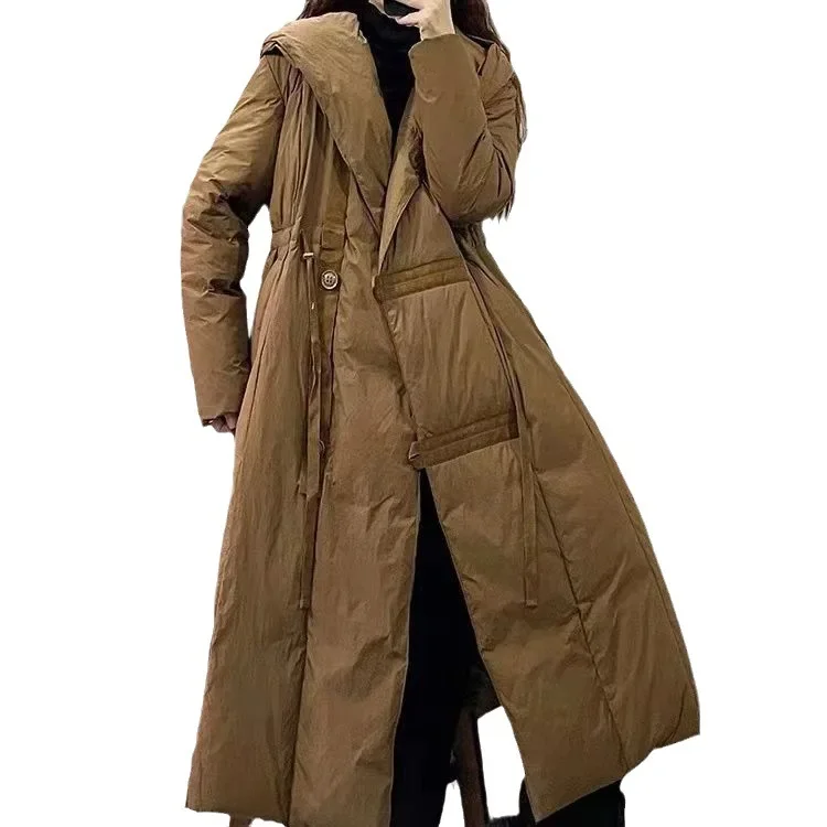 Loose Hooded Long Coat 90 White Duck Down women New Chinese Style Women Down Jacket Winter