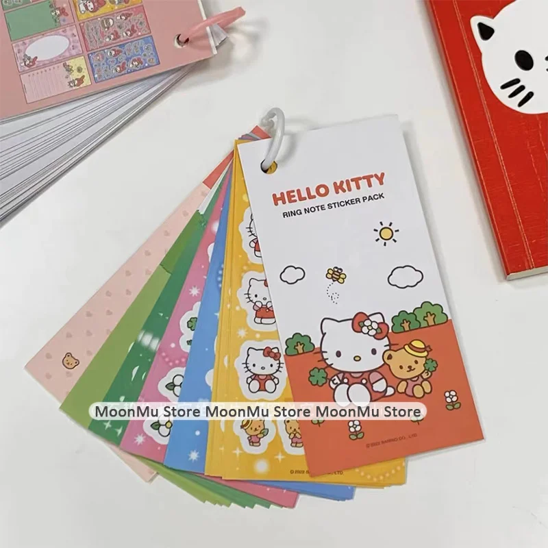 Sanrio Memo Book Stickers Hello Kitty Kuromi Cartoon Hand Account Diy Goo Card Combination Ring Buckle Sticker Kids Toys