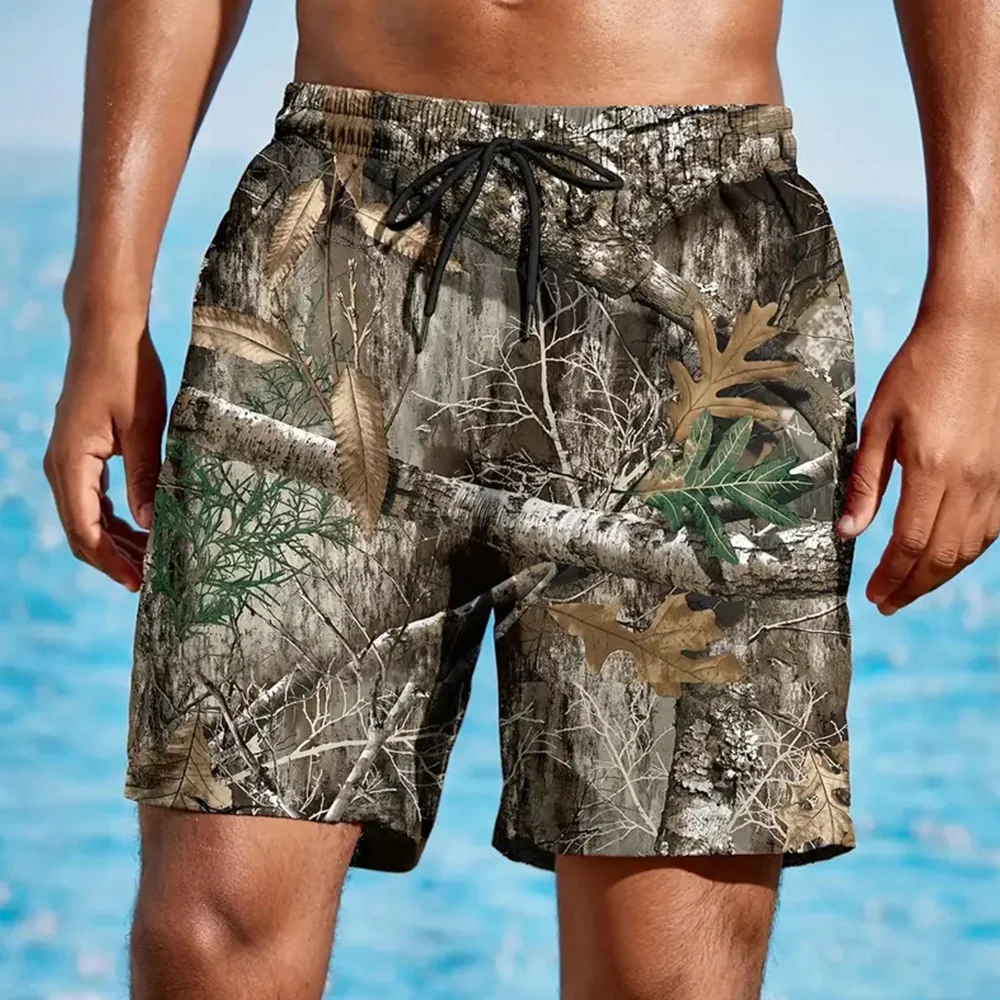 New Men\'s Beach Pants Dead Wood Leaves 3D Printed Men\'s Shorts Summer Casual Breathable Shorts Men\'s Street Men\'s Clothing