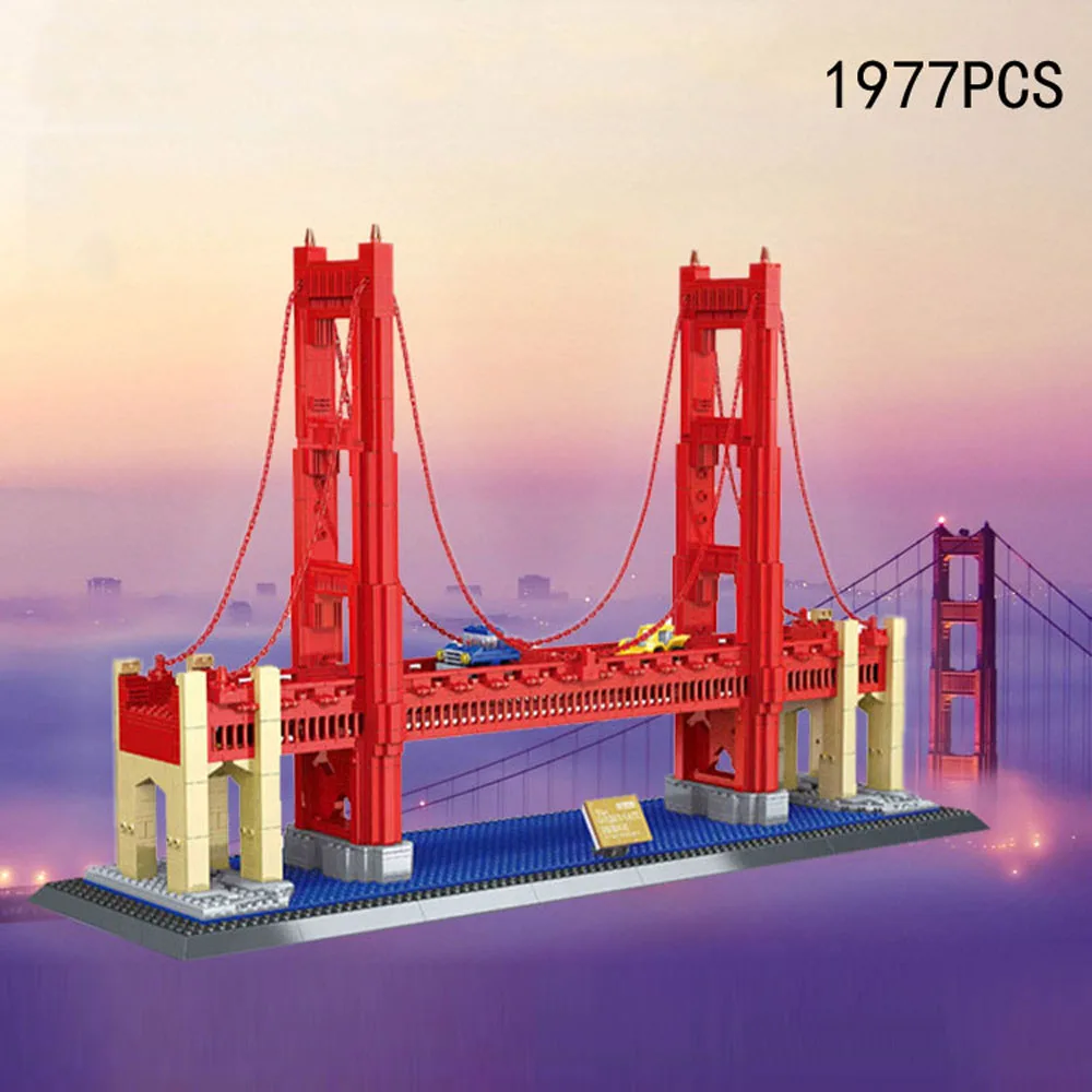 Creative Modern World Famous Architecture Build Block Construction United States Golden Gate Bridge Model Brick Toy Collection