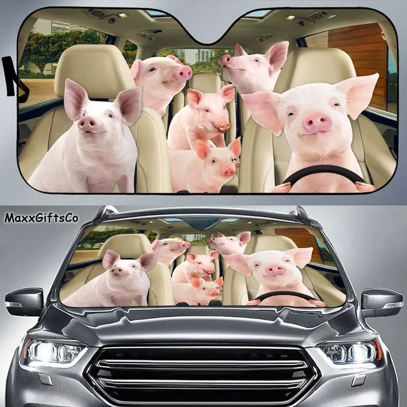 

Pig Car Sun Shade, Pig Windshield, Pigs Family Sunshade, Pig Car Accessories, Car Decoration, Gift For Dad, Mom