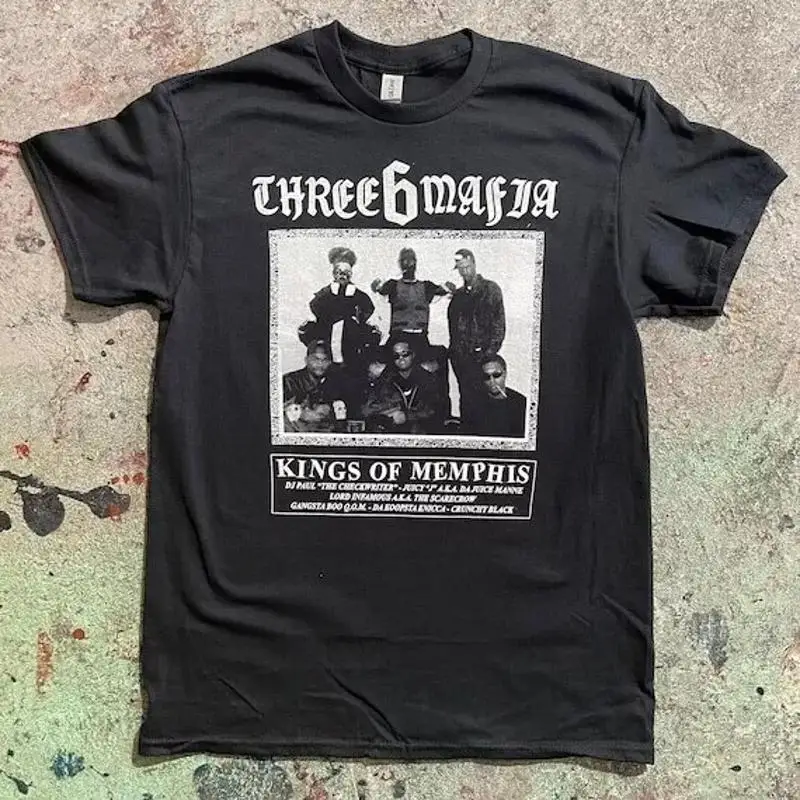 Three 6 Mafia Black Short Sleeve Unisex Cotton T-shirt Reprint S-5XL
