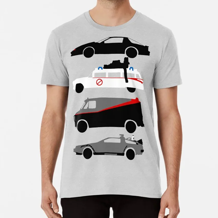 The Car's The Star T shirt 80s the a team van knight rider kitt ecto 1 back to future outatime Short Sleeve men clothing