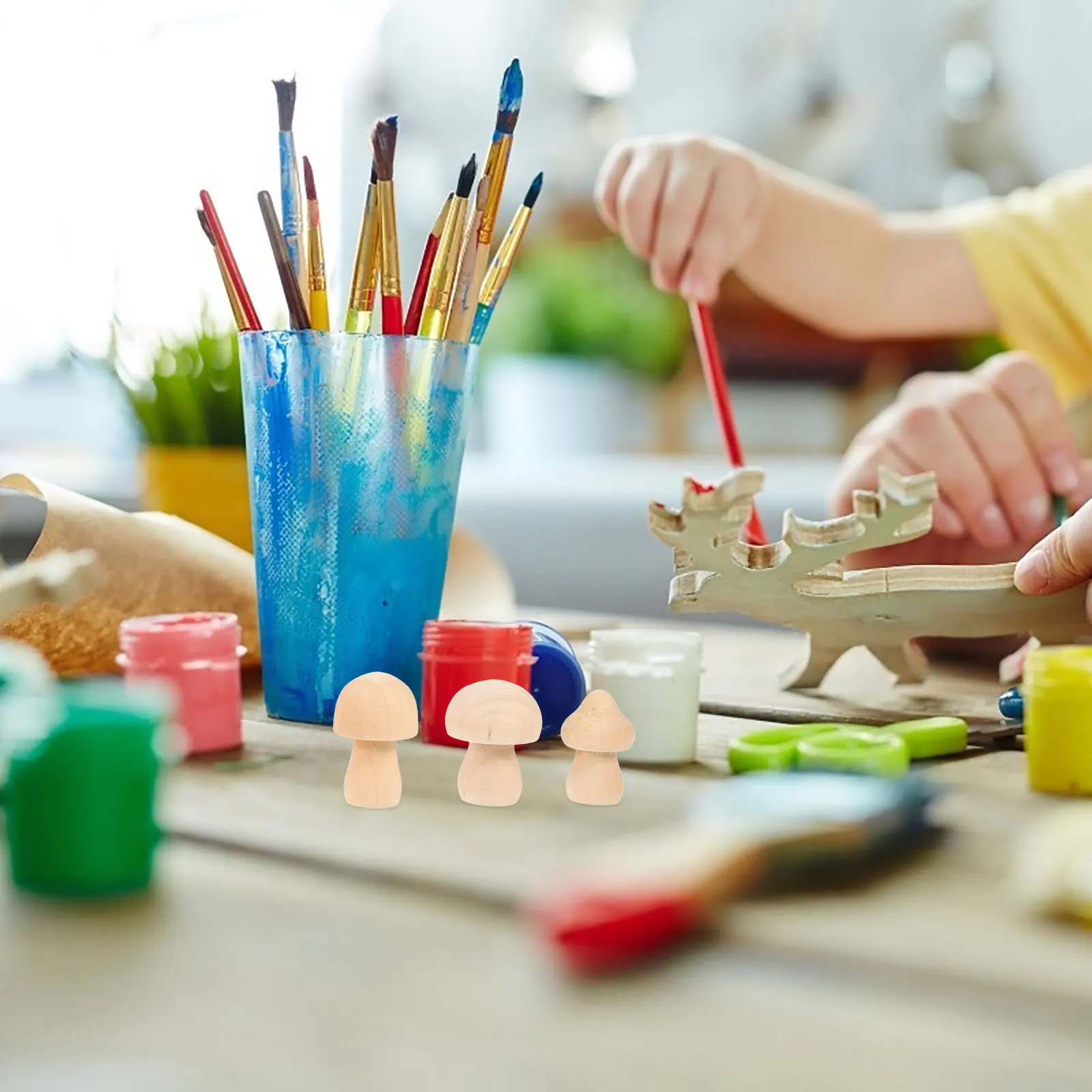 طقم فطر خشبي مكون من 10 قطع للأطفال فطر عادي غير مكتمل خفيف صغير الحجم آمن لأنشطة الرسم للأطفال