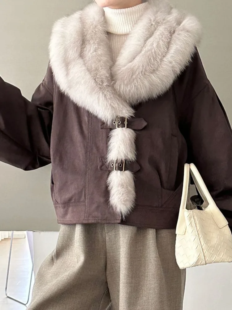 ZMEENNA 여성용 카키 코튼 봄버 재킷 모피 칼라 루즈 캐주얼 짧은 아웃웨어 퍼프 슬리브 겨울 코트 ZM4566