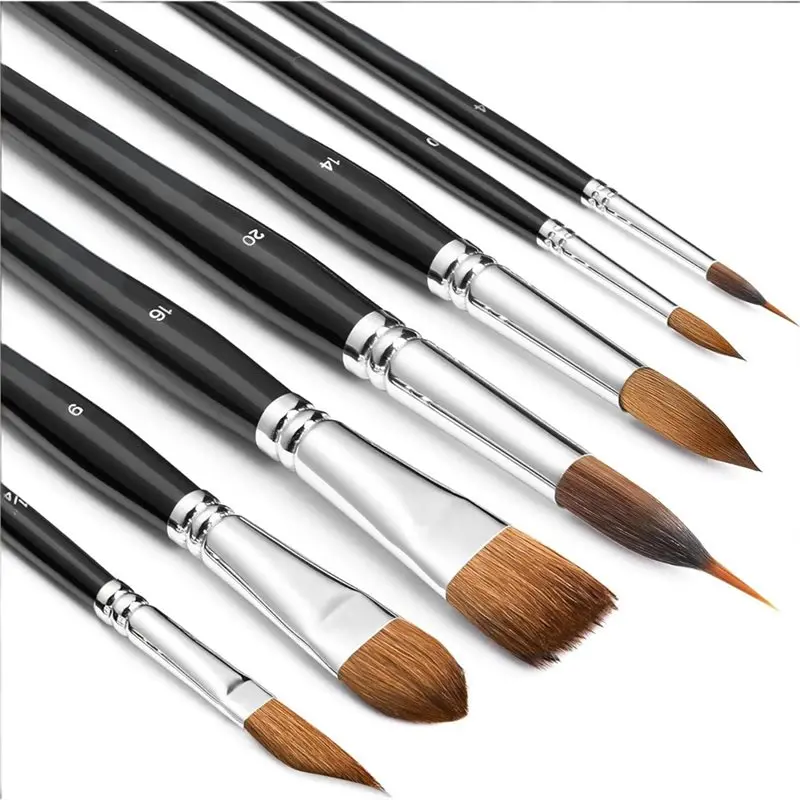 For Watercolor Brush Set- 7Pcs Professional Sable Brushes With Extended Needle, Round Point, Flat Design For Watercolor Painting