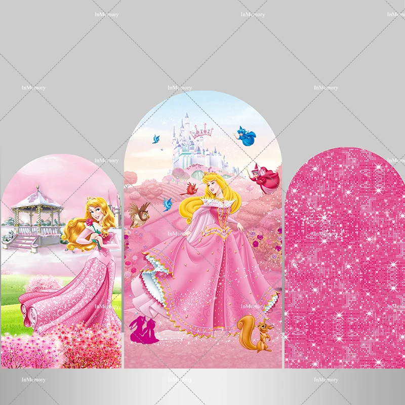 

Castle Sleeping Beauty Princess Aurora Arch Backdrop Cover Pink Glitter Bokeh Girls Birthday Party Chiara Photography Background