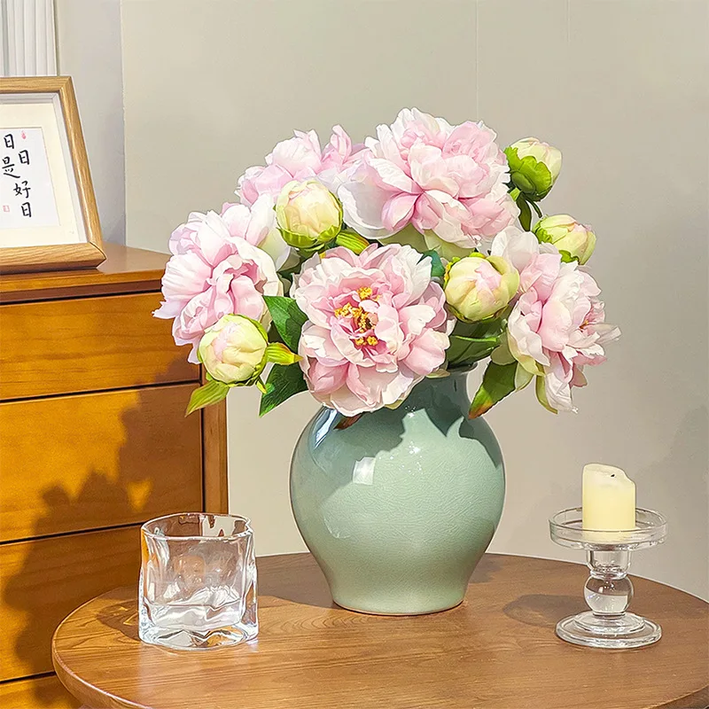 

High End 2 Piece Peony Simulation Flower Decoration For Living Room Dining Table Flower Arrangement Peony Fake Flower Bouquet