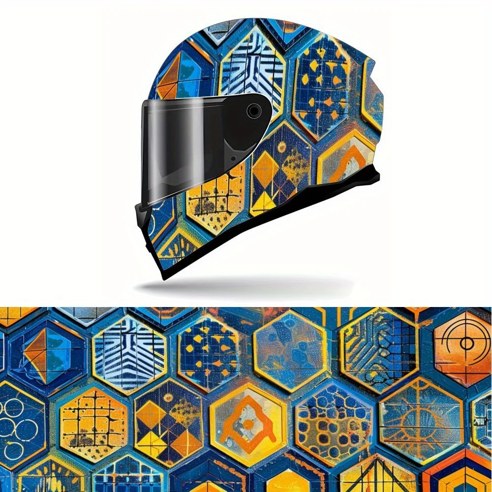 

Blue Orange Geometric Patterns Helmet Vinyl Wrap, Waterproof Decals for Motorcycle Bike Helmets, Universal Fit，Personalized Moto