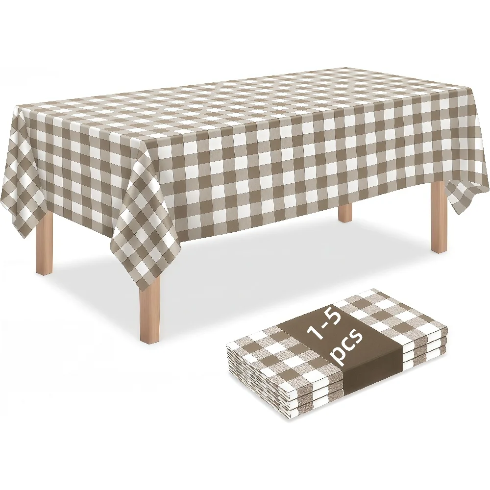 khaki Disposable Checkered Tablecloth Plastic Rectangle Party Table Cover Picnic Birthday Party Shower Wedding Supplies