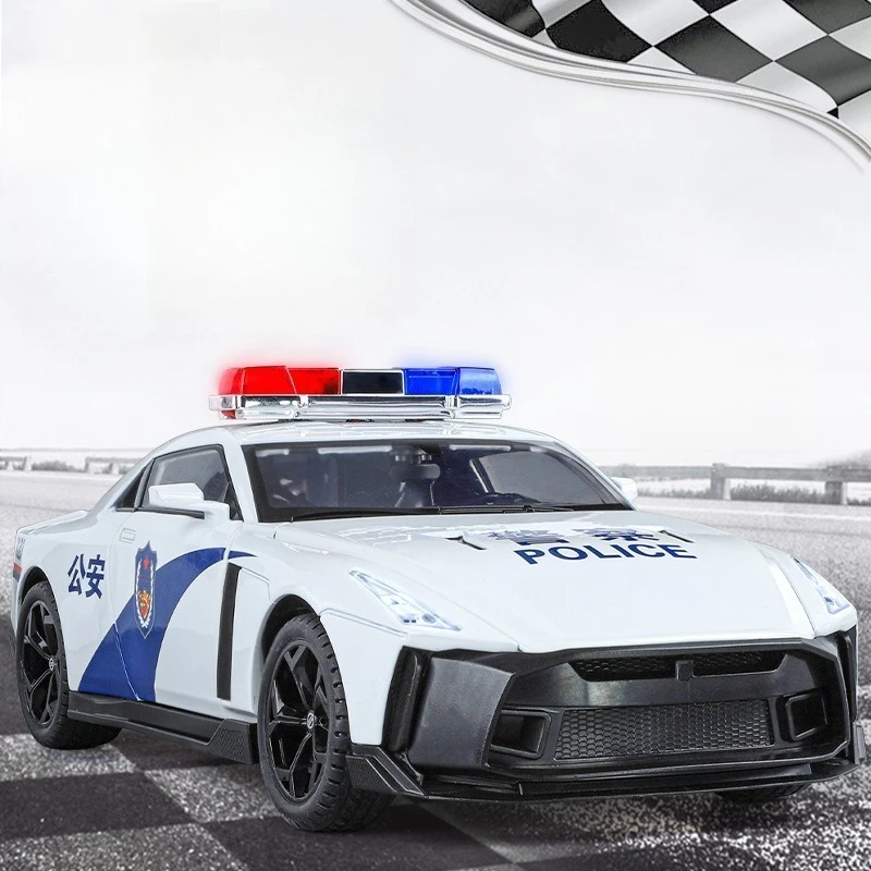 

1:18 Nissan GTR50 Полицейский автомобиль Спортивный автомобиль Модель автомобиля из сплава Литье под давлением Игрушечные автомобили Коллекция Моделирование Звук Свет Игрушка Мальчик Подарок