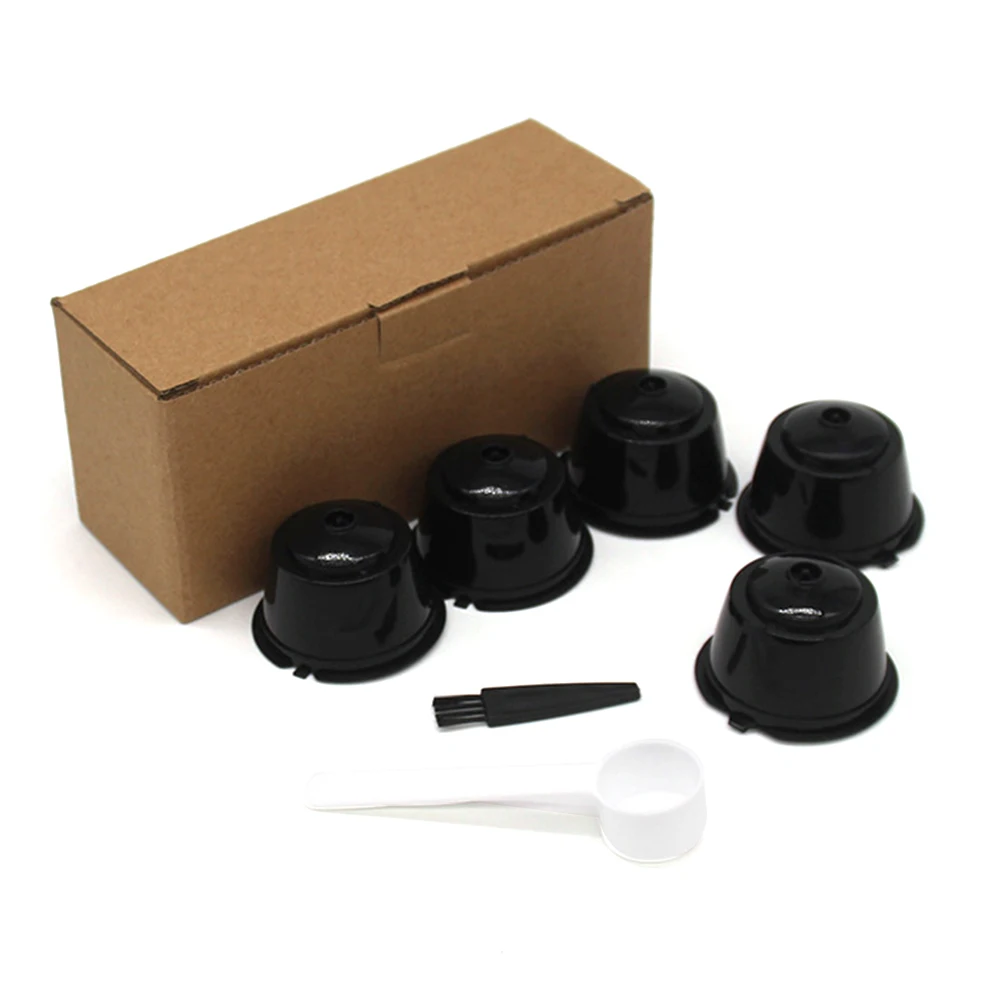 【NEW A39M】 5PCS Reusable For Nestle For Dolce Gusto Coffee Capsule Filter Cup Refillable Filter Basket Caps Reusable Spoon Brush