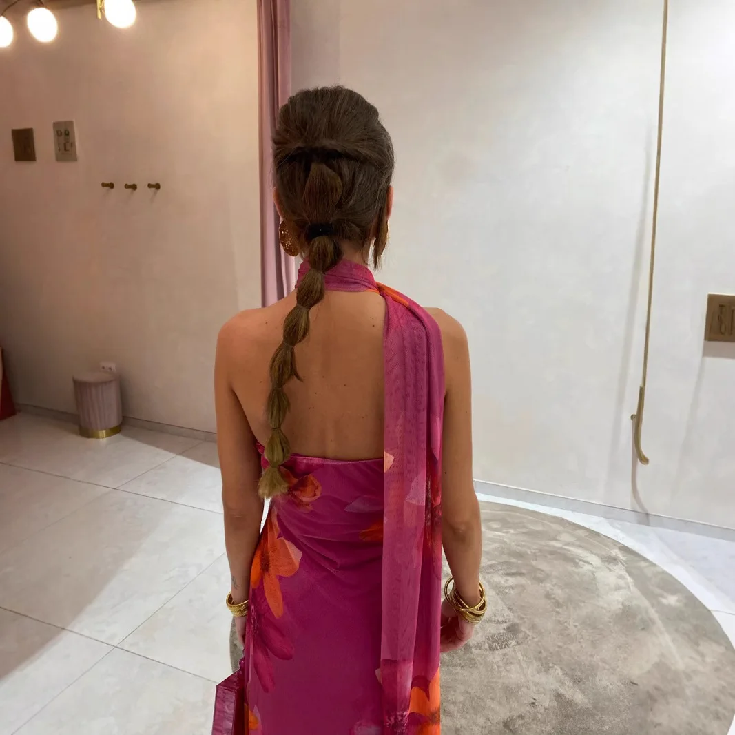 Women 2025 Elegant Dress Sleeveless Party Dress Casual High Waist Boho Long Dresses Sexy Mesh Print Dresses Vestidos Para Mujer