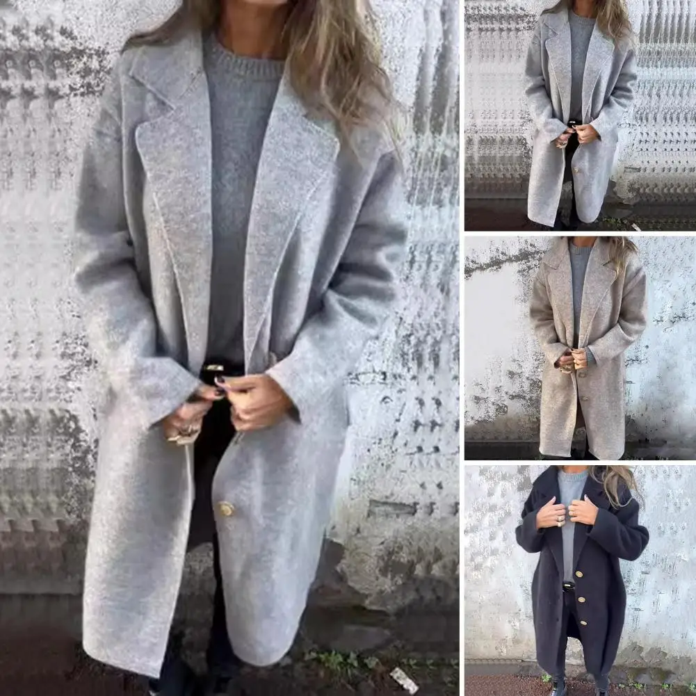 

Women Coat Stylish Women's Woolen Jacket with Turn-down Collar Button Closure Loose Fit Thermal Overcoat for Commuting Dating