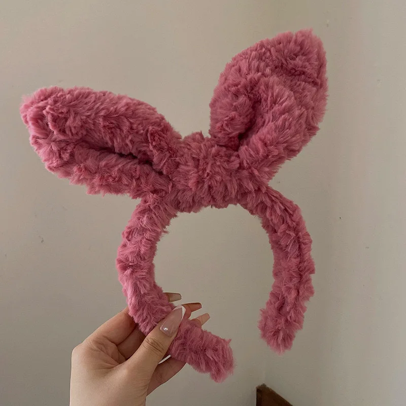 1PC Thick plush Easter bangs, bunny ears, face wash, headwear, feminine makeup, pressure hair, anti slip headband, bow tie